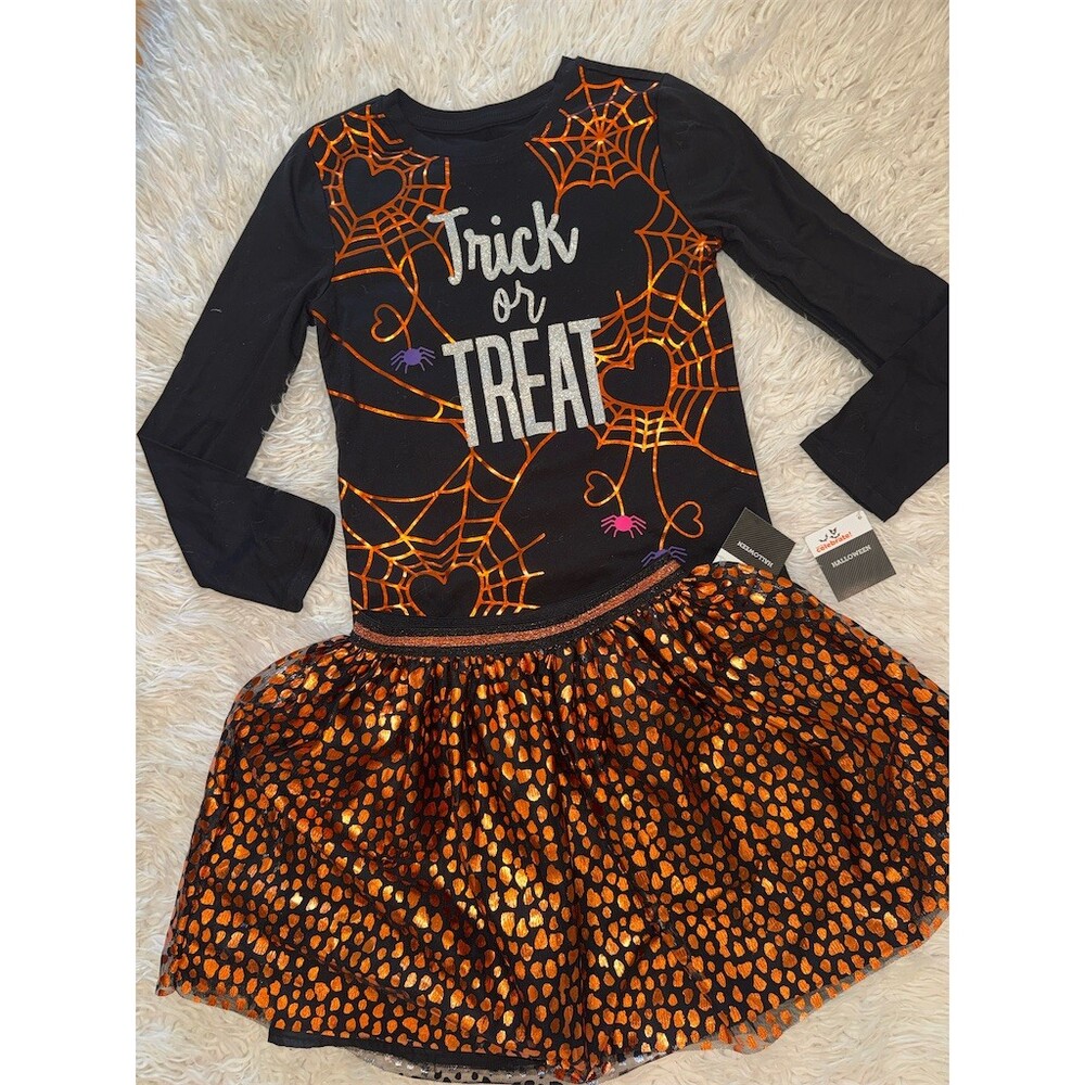 Way To Celebrate Girls Halloween Outfit Set Graphic Tee & Tutu Skirt M 7/8